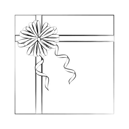 Black outline vector gift box on white background.のイラスト素材