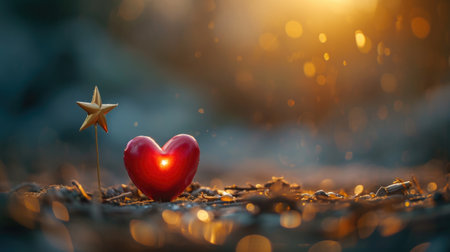 A solitary heart getting light from a higher place. One standing heart, Ai Generatedの素材