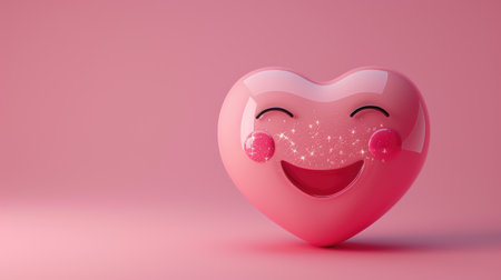 3D Heart Social media emoji. Valentines day. Pink heart emoticon. Love mood. Cartoon creative design icon, Ai Generatedの素材
