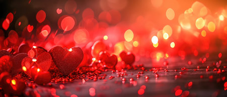 Red heart background, Valentine's day greeting card. Bokeh lights background. Concept of love, Ai Generatedの素材