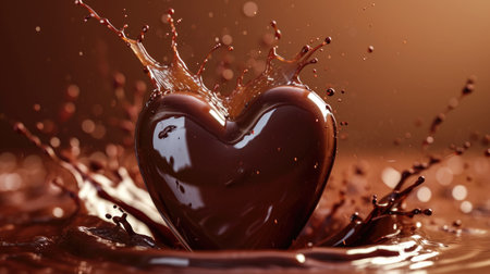 A splash in the shape of a heart made of chocolate, symbolizing a romantic food gesture for Valentine's Day, Ai Generated.の素材