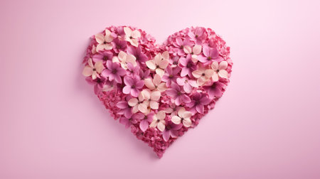 Heart made of pink flowers on pastel background, Ai Generatedの素材
