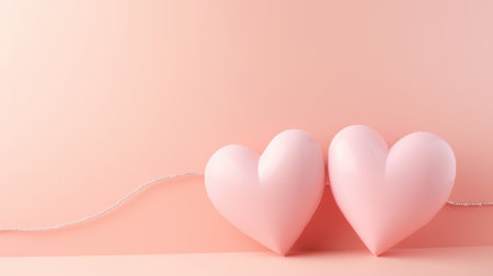 Happy Valentine's Day and love decoration background concept two hearts on pastel pink background,  Ai Generatedの素材