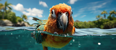 The parrot has a yellow beak and feet, Ai Generatedの素材