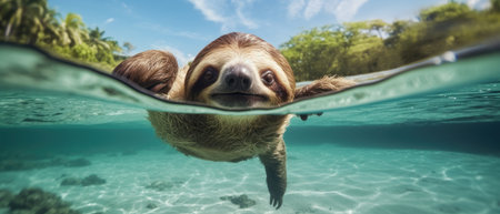 The sloth is a medium-sized mammal with long, thin limbs and a slow-moving lifestyle, Ai Generatedの素材