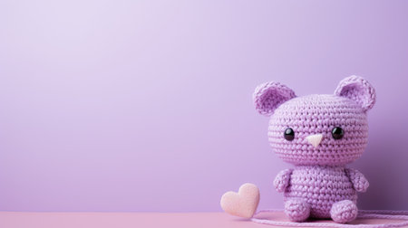 A Picture of a Crocheted Cute Bear, Purple background, Ai Generatedの素材