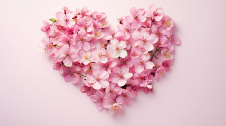 Heart made of pink flowers on pastel background, Ai Generatedの素材