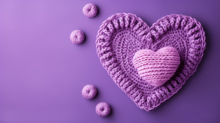 A Picture of a Crocheted Cute Heart, Purple background, Ai Generatedの素材
