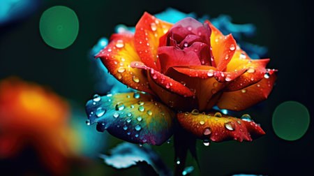 Macro photography reveals the intricate world of dew-covered petals amidst abstract bokeh, Ai Generated.の素材