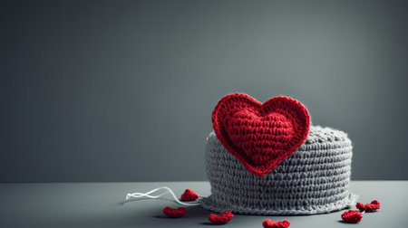 A Picture of a Crocheted Cute Heart, Gray background, Ai Generatedの素材