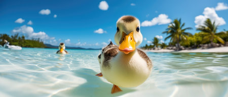 The duck is a domestic duck, which is a type of duck that is bred for food and companionship, Ai Generatedの素材