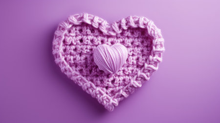 A Picture of a Crocheted Cute Heart, Purple background, Ai Generatedの素材