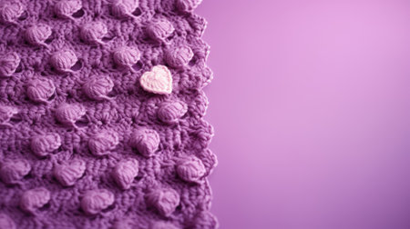 A Picture of a Crocheted Cute Heart, Purple background, Ai Generatedの素材
