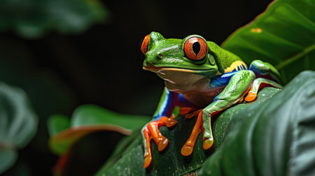 The frog is about 2 inches long and has a green body with red eyes, Ai Generatedの素材