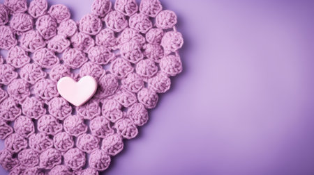 A Picture of a Crocheted Cute Heart, Purple background, Ai Generatedの素材