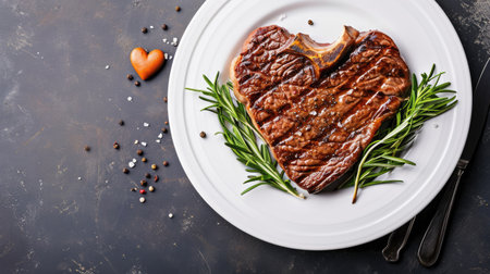 A savory, heart-shaped grilled beef steak, Ai Generatedの素材