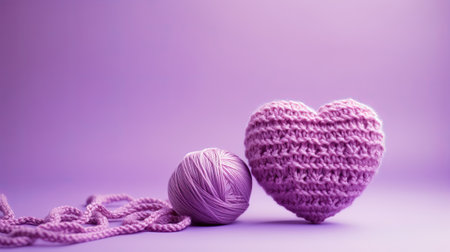 A Picture of a Crocheted Cute Heart, Purple background, Ai Generatedの素材