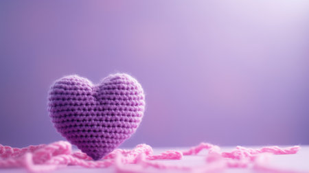 A Picture of a Crocheted Cute Heart, Purple background, Ai Generatedの素材