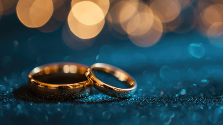 Designer gold ring shines, embraced by a soft bokeh background, Ai Generated.の素材