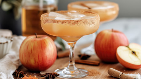 A fall cocktail idea: an apple cider margarita infused with brown sugar and spices, Ai Generated.の素材