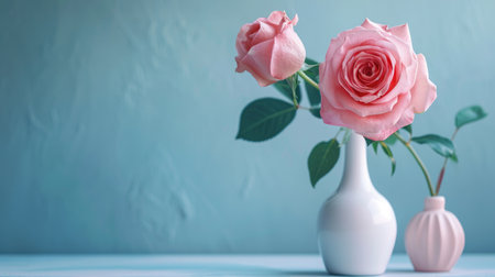 Embrace simplicity and elegance with a seasonal banner showcasing a minimalistic modern still life featuring a single rose, Ai Generated.の素材