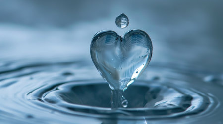 Nature crafts love in a heart-shaped water droplet, Ai Generatedの素材