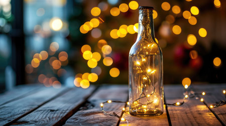 Holiday Cheer Glass Bottle adorned with Christmas String Light Ai Generatedの素材