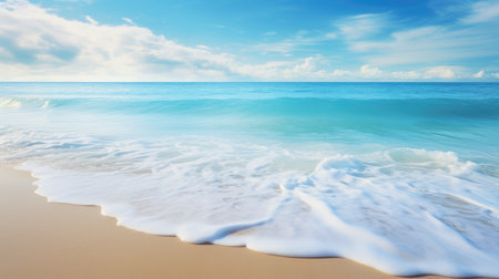 Soft sandy coast and soothing blue ocean ripples, AI Generatedの素材