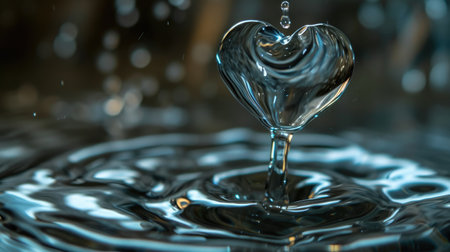 Nature crafts love in a heart-shaped water droplet, Ai Generatedの素材