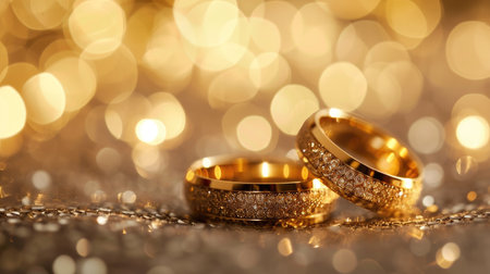 Designer gold ring shines, embraced by a soft bokeh background, Ai Generated.の素材