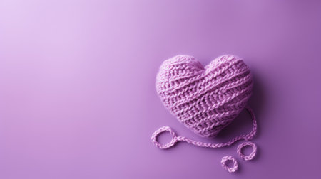 A Picture of a Crocheted Cute Heart, Purple background, Ai Generatedの素材