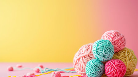 A Picture of a Crocheted Cute Ball, Yellow background, Ai Generatedの素材