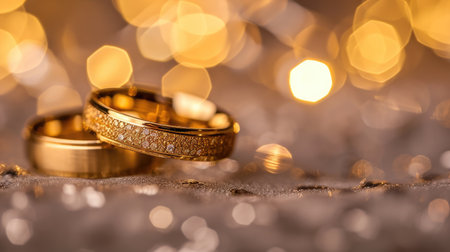 Designer gold ring shines, embraced by a soft bokeh background, Ai Generated.の素材