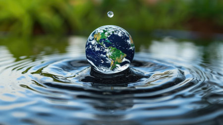 For World Water Day, a water drop encompassing the Earth reflects our planet's fragility, Ai Generated.の素材