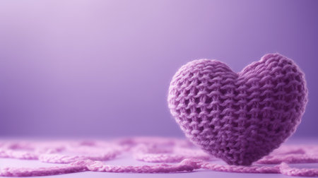 A Picture of a Crocheted Cute Heart, Purple background, Ai Generatedの素材