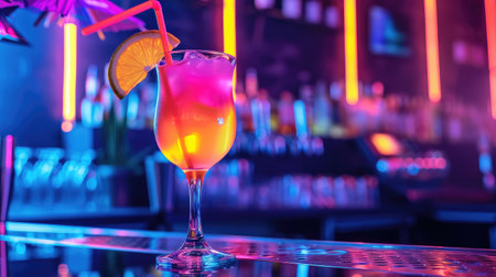 a close-up of a drink on a table, clear glass with an ice cubes, Ai Generatedの素材