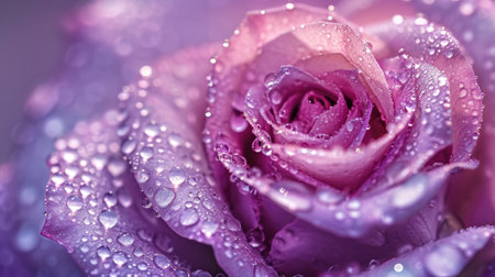 Behold the legendary beauty of Isparta's glowing rose, adorned with a thousand layers of lavender and glistening with water droplets, Ai Generated.の素材