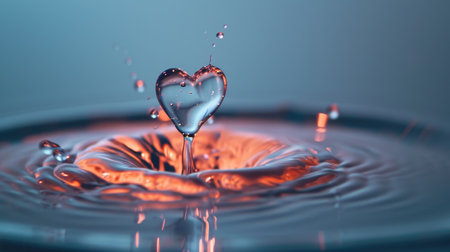Nature crafts love in a heart-shaped water droplet, Ai Generatedの素材