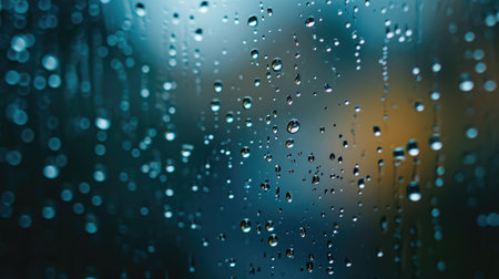 A mesmerizing close-up of water droplets gracing a glass window or mirror, Ai Generated.の素材