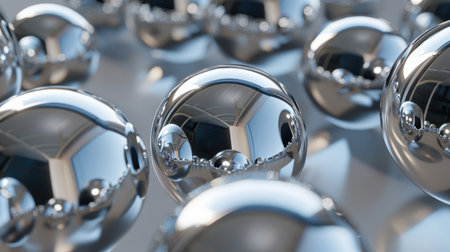 Captivating 3D visualization showcasing glass glossy spheres with captivating reflections, Ai Generated.の素材