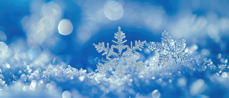 In the tranquility of a winter's day, a natural snowdrift forms an enchanting close-up, its contours highlighted by an abstract blue light, Ai Generated.の素材