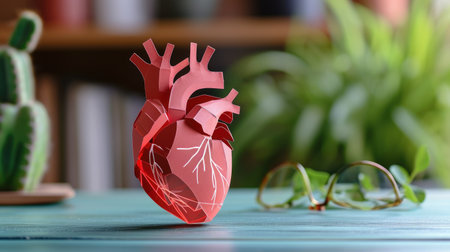 Delicate paper art showcasing heartbeat rhythm and pulsing effect, Ai Generatedの素材