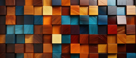 Captivating abstract texture showcasing brown wooden glazed glossy deco glamour mosaic tiles with geometric shapes, Ai Generated.の素材