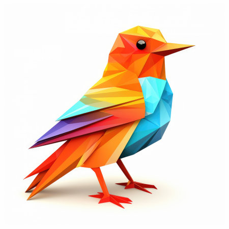 Vibrant Paper bird, Stunning Origami Pet Design, Creative Polygon Art, Ai Generatedの素材