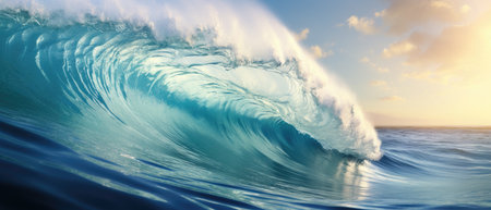 Admire a stunning ocean wave crafting a tube, a mesmerizing aquatic masterpiece. Ai Generated.の素材