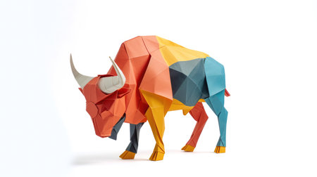 Vibrant Paper bison, Stunning Origami Pet Design, Creative Polygon Art, Ai Generatedの素材