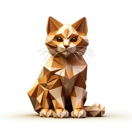 Vibrant Paper cat, Stunning Origami Pet Design, Creative Polygon Art, Ai Generatedの素材