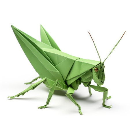 Vibrant Paper grasshopper, Stunning Origami Pet Design, Creative Polygon Art, Ai Generatedの素材