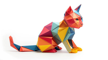 Vibrant Paper cat, Stunning Origami Pet Design, Creative Polygon Art, Ai Generatedの素材