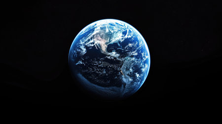 The striking blue Earth contrasts beautifully with the profound black void of space, Ai Generated.の素材
